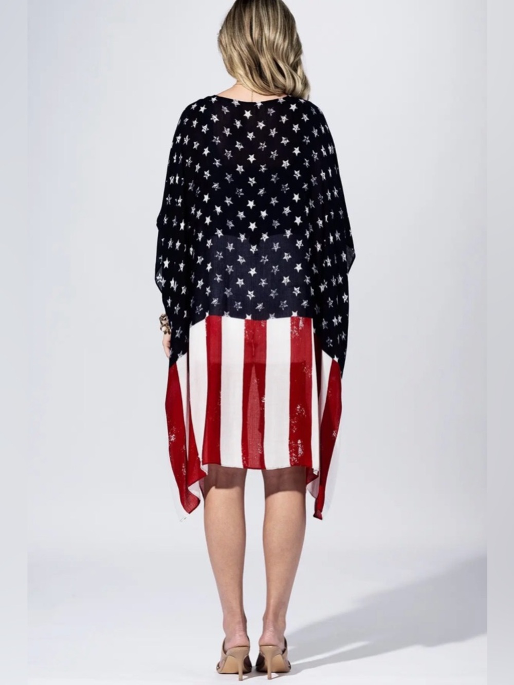 Patriotic American Flag Swim Cover-Up Kimono Navy, Red & White - Picture 4 of 4